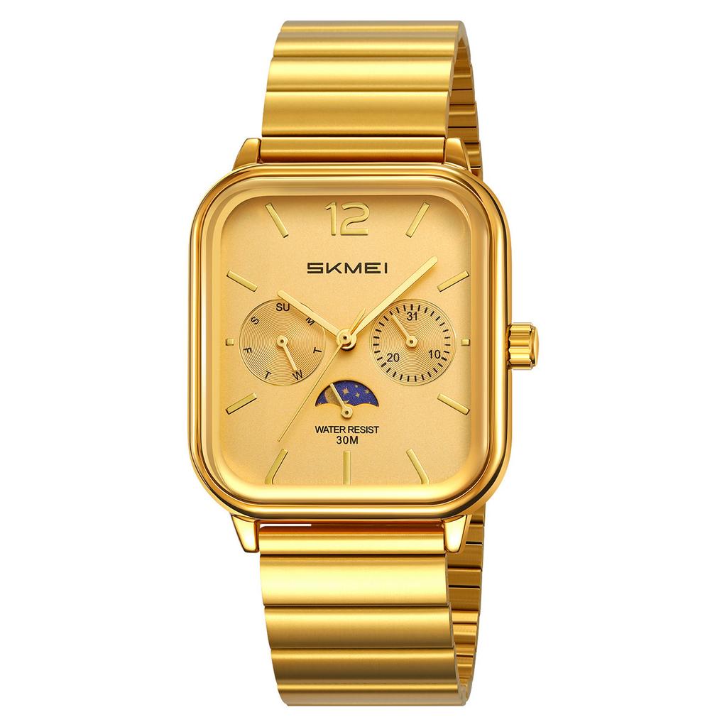 Herrenuhr Quadratisches Zifferblatt Multifunktional Drei-Augen Stahlarmband Quarz Uhr Herren Uhrmacher
