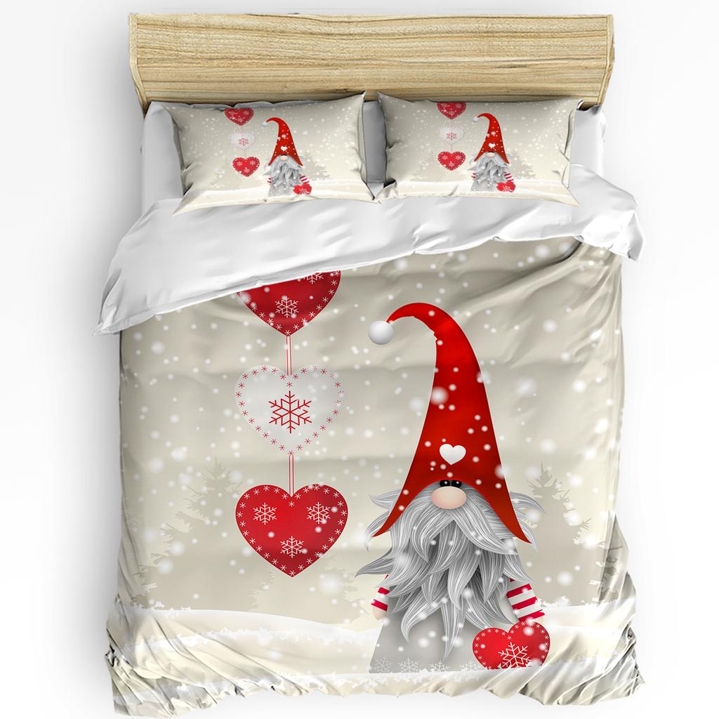 Christmas Snow Scene Snowflakes Gnome 3pcs Bedding Set For Double Bed Home Textile Duvet Cover Quilt Cover Pillowcase
