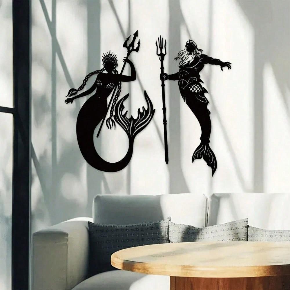 Artisanal Metal Mermaid & Merman Wall Art, Handmade Fantasy Home Decor, Modern Gothic Mythological Sculpture Atlantis