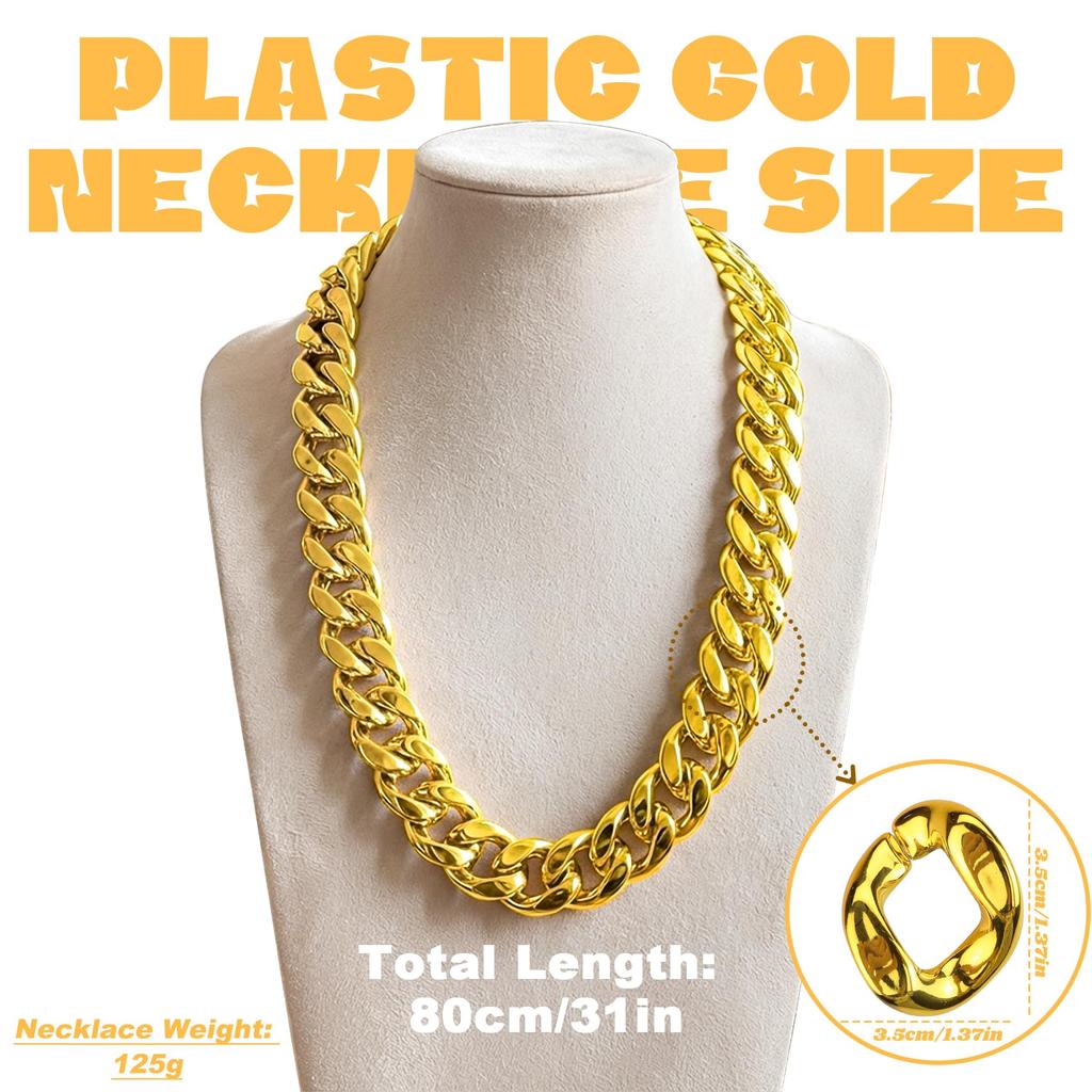 Thug Life Gold Chain Gold Oversized Gold Plastic Fake Gold Punk Punk Elements Gold Hip Hop Costume Net Red Prop Length Necklace, Necklace, Necklace,