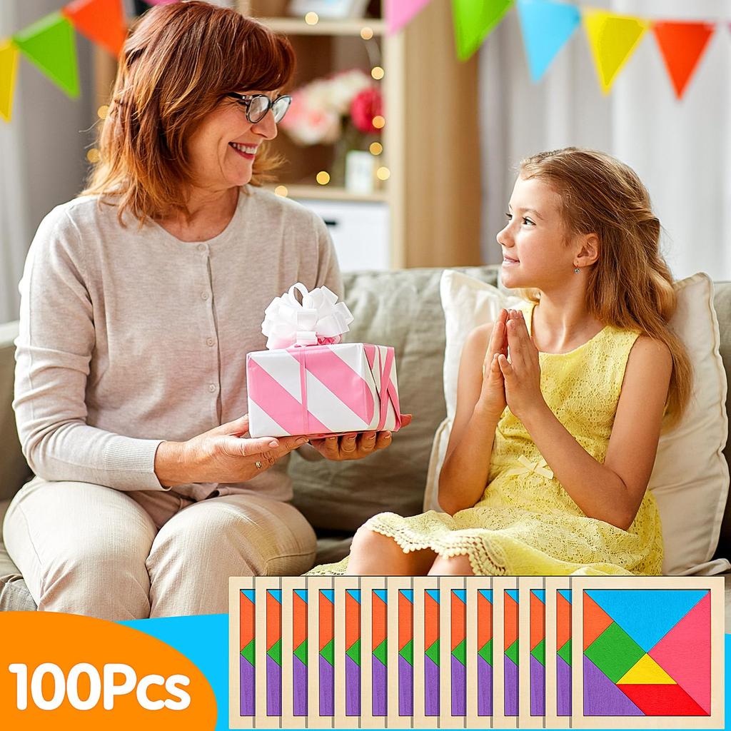 5-100Pcs Wooden Tangrams Puzzles Bulk For Student Shapes Puzzle Brain Logic Block For Tangram Game Geometric Pattern Block