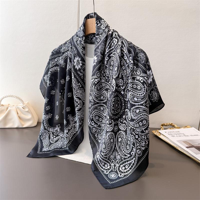 Fashion Retro Imitation Silk Printing Large Square Scarf Silk Scarf Shawl Headscarf Beach Scarf Neck Protection Scarf Women