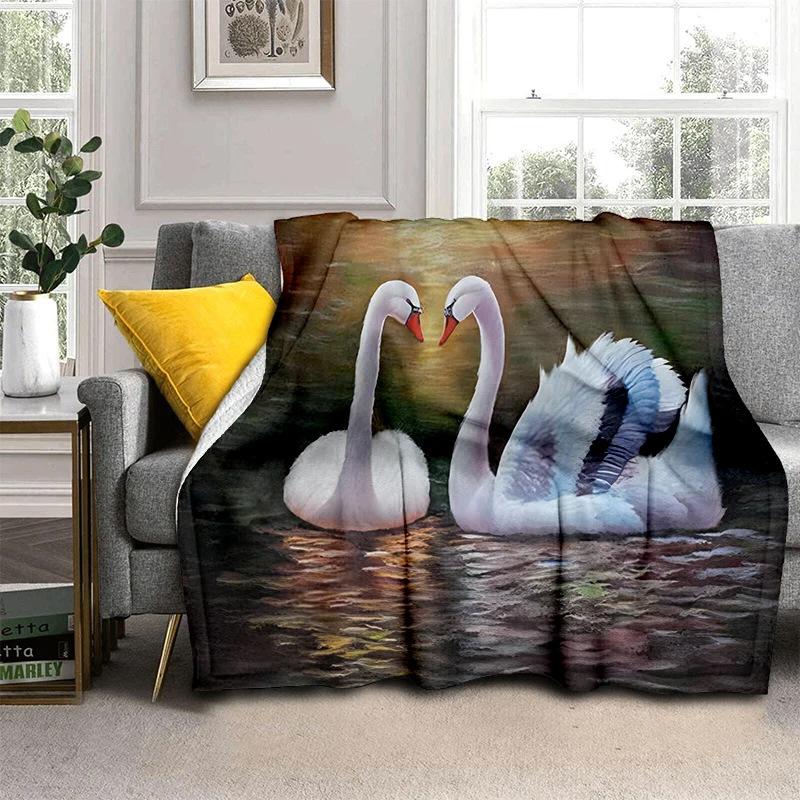 Romantic Swan Themed Blanket Couple Soft Flannel Blanket Holiday Gifts Air Travel Blanket