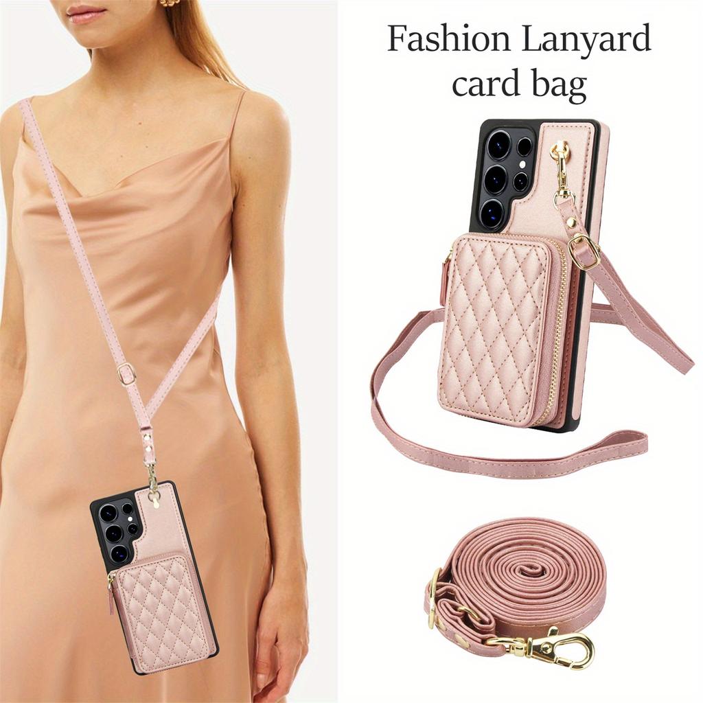 Zipper Wallet Case for Samsung S25 Ultra S24 Plus S23 A16 A55 A15 A35 RFID Blocking Crossbody Purse with Card Slots Wrist Strap