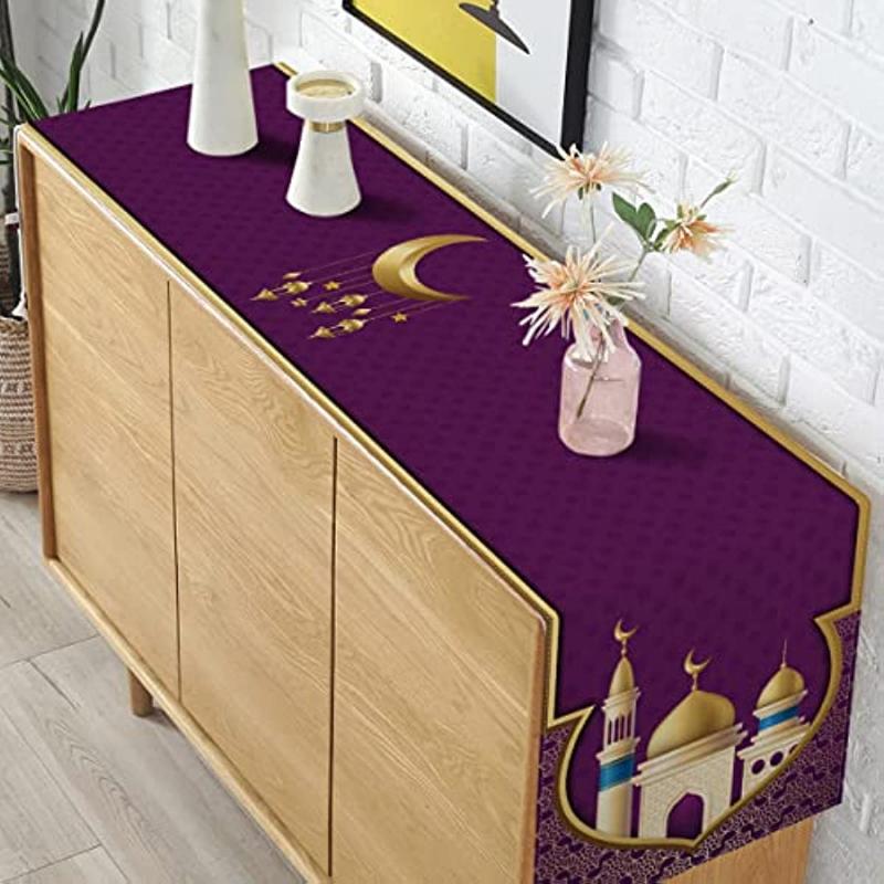 Ramadan Linen Table Runner Eid Mubarak Iftar Islamic Mosque Tablecloth Religious Festival Restaurant Home Decor Table Runner