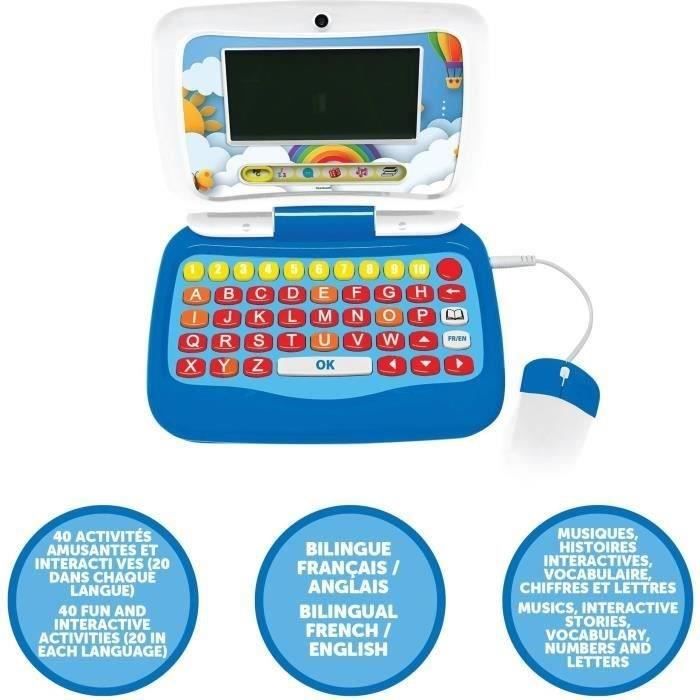 Ordinateur portable éducatif parlant bilingue fr/en pour un total de 40 activités réparties en 6 catégories