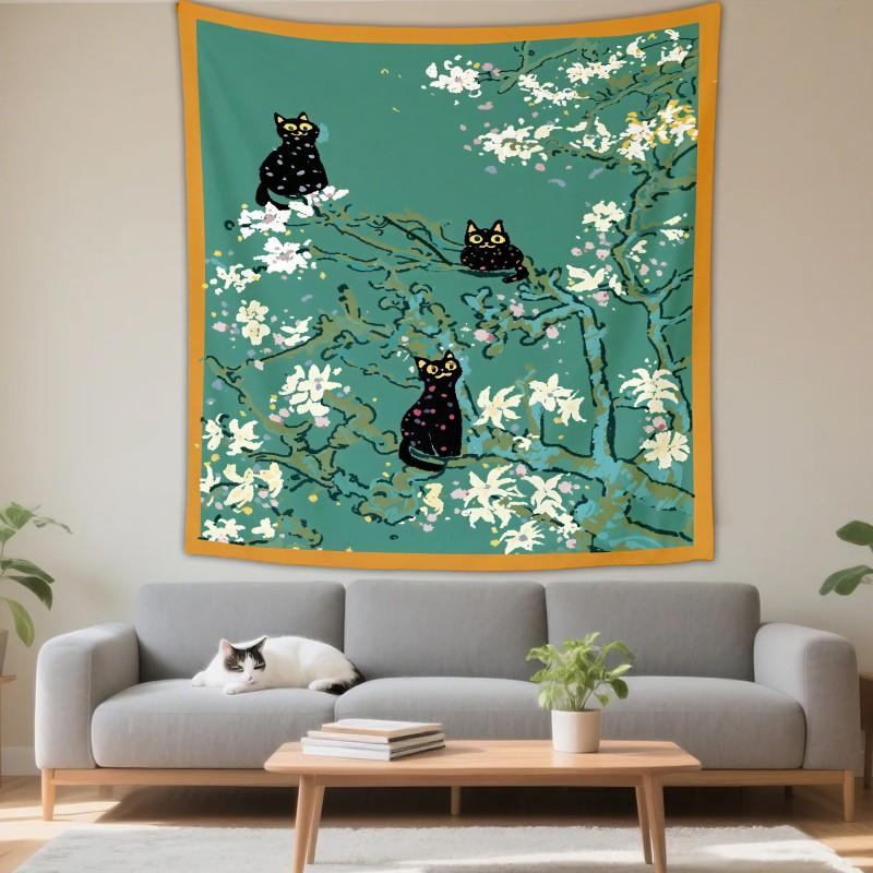 Boho Chic Wall Tapestry With Moon Phase Floral Starry Sky Design Bedroom Yoga Studio Decor