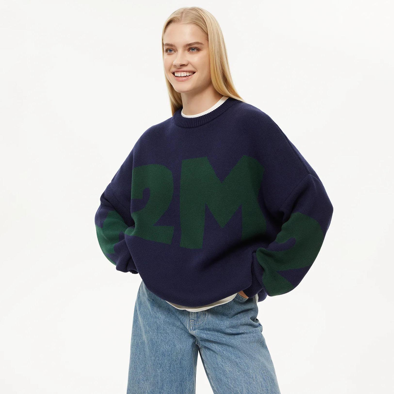 Женский свитер осень-зима с круглым вырезом и длинными рукавами L темно-синий 3348₽