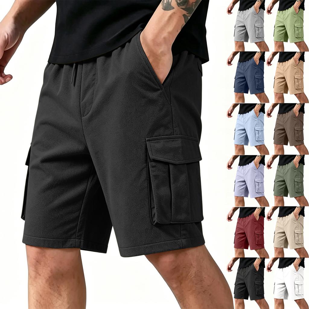 Men’s Casual Drawstring Waist Cargo Shorts with Multiple Pockets Relaxed Fit Knee Length Five Pocket Design
