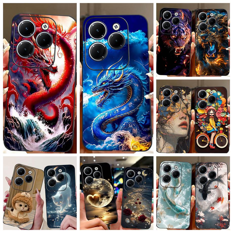 Dragon Koi Fish Landscape Phone Case For Infinix Hot 40i 40 Pro Back Cover Soft TPU Cartoon Bumper For Hot 30 30i 30 Play Shell