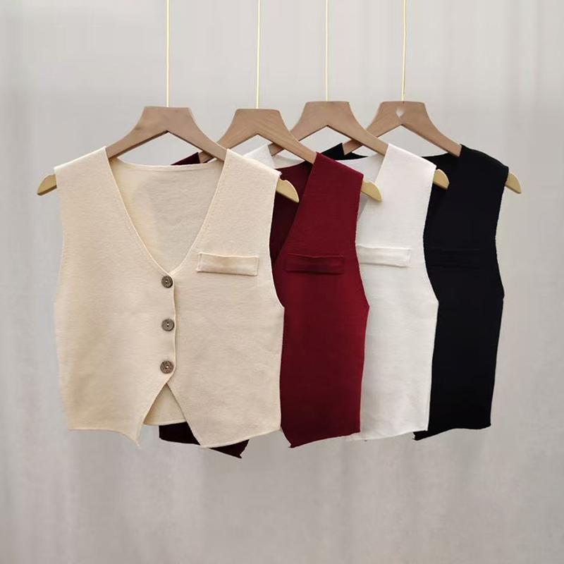Women  Neck Knitted Vest French Retro Slim Single Breasted Sleeveless Top Trendy Soft Layer For All Occasions