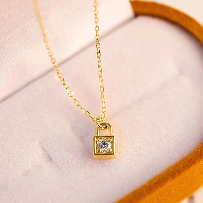 Huitan Gold Color Lock Pendant Necklace For Women Simple Stylish Elegant Accessories Minimalism Temperament Party Jewelry