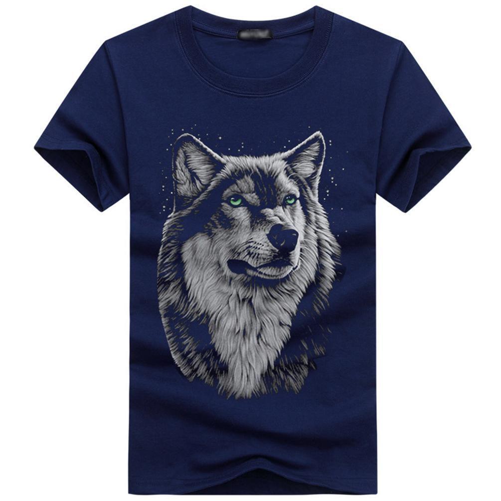 Premium Quality Men Wolf Print Round Neck Short Sleeve T-shirt For Casual Comfort
