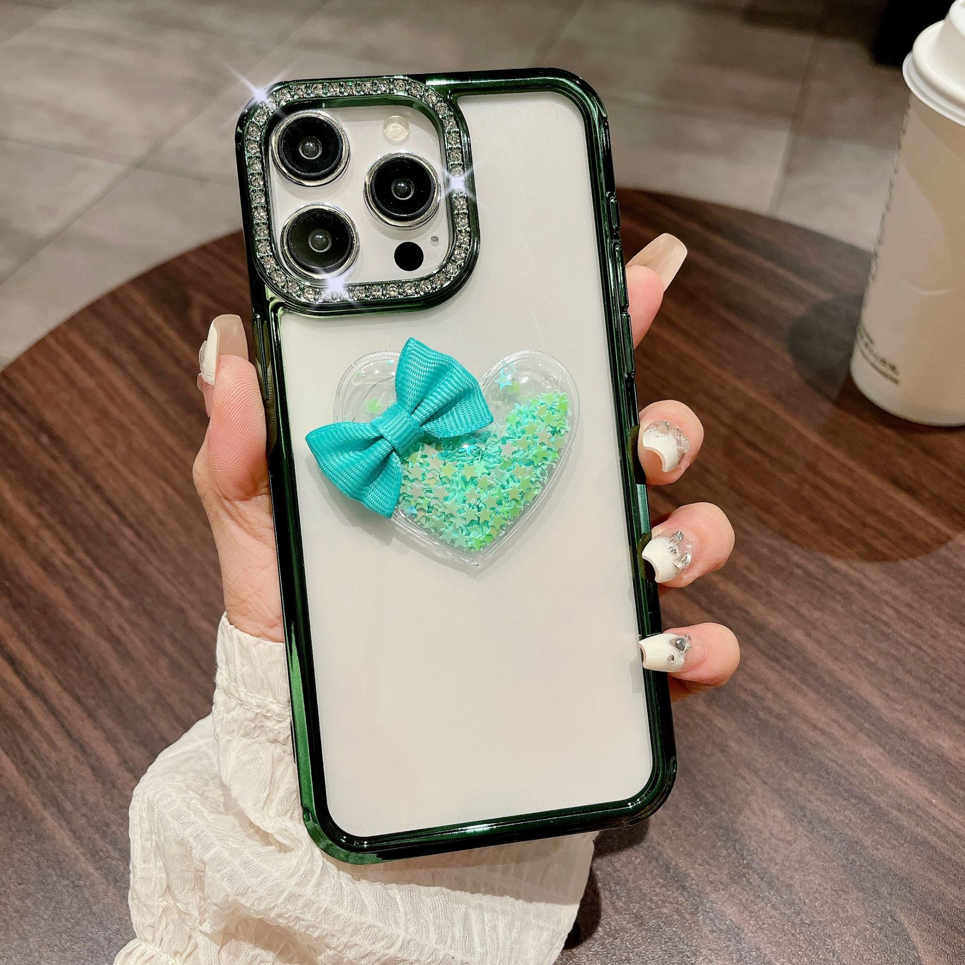 

Чехол для телефона Lens Flash Diamond подходит для iPhone15Pro с блестками в форме сердца и защитный чехол Apple 14 Gradient Feather для женщин Apple 15