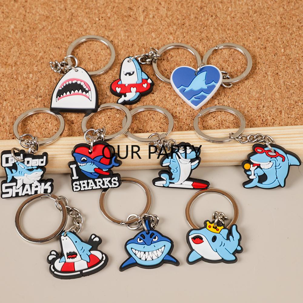 

10Pcs Cartoon Ocean Shark Theme Keychain Backpack Pendant for Kids Birthday Party Favors Baby Shower Gift Back To School Rewards