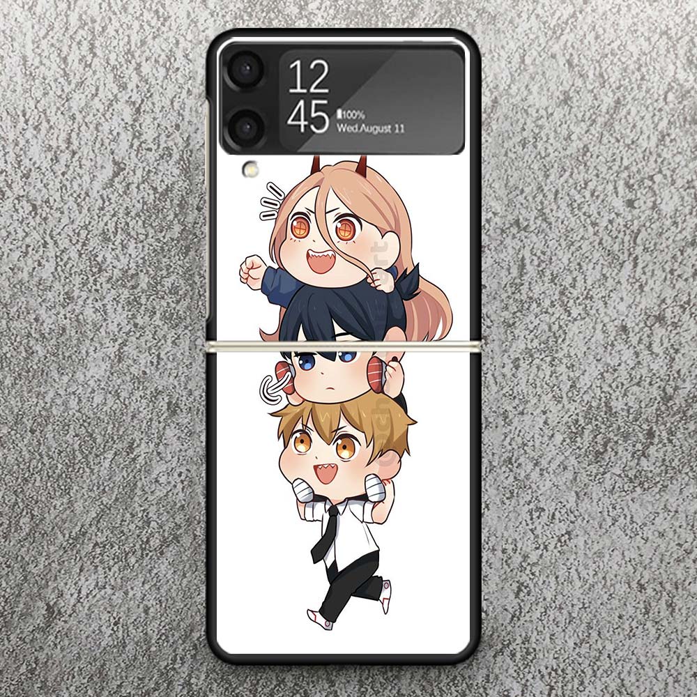 C-Chainsaw Mans Cute Print Case For Samsung Galaxy Z Flip 3 4 5 6 7 5G Phone Shell Flip7 Flip6 Flip5 Flip4 Flip3 Pattern Cover F