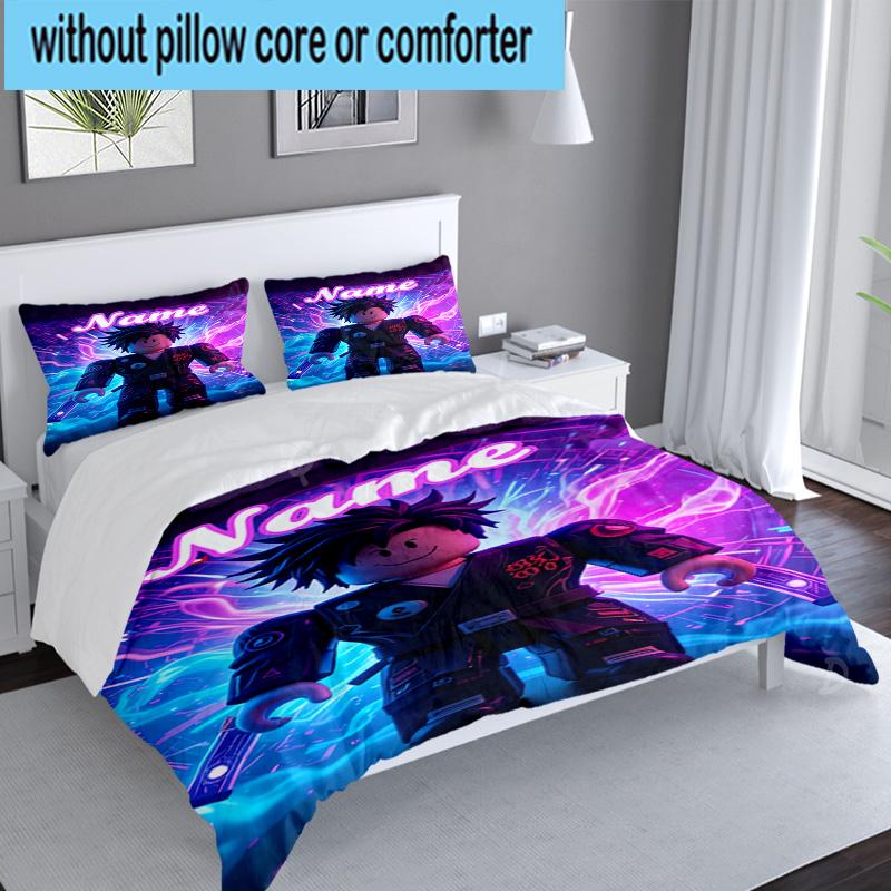 Custom Name 3PCS Ro-blox Adventure: Name's Quest Bedding Set Including 1pc Duvet Cover And 2pcs Pillowcases for Bedroom, Dormitory Gift Home Decor