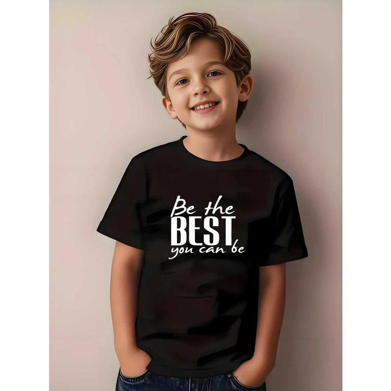 European sizes Boys Summer Casual Short-Sleeved T-Shirt with Inspirational Text Be The Best Version of Yourself 164cm чёрный
