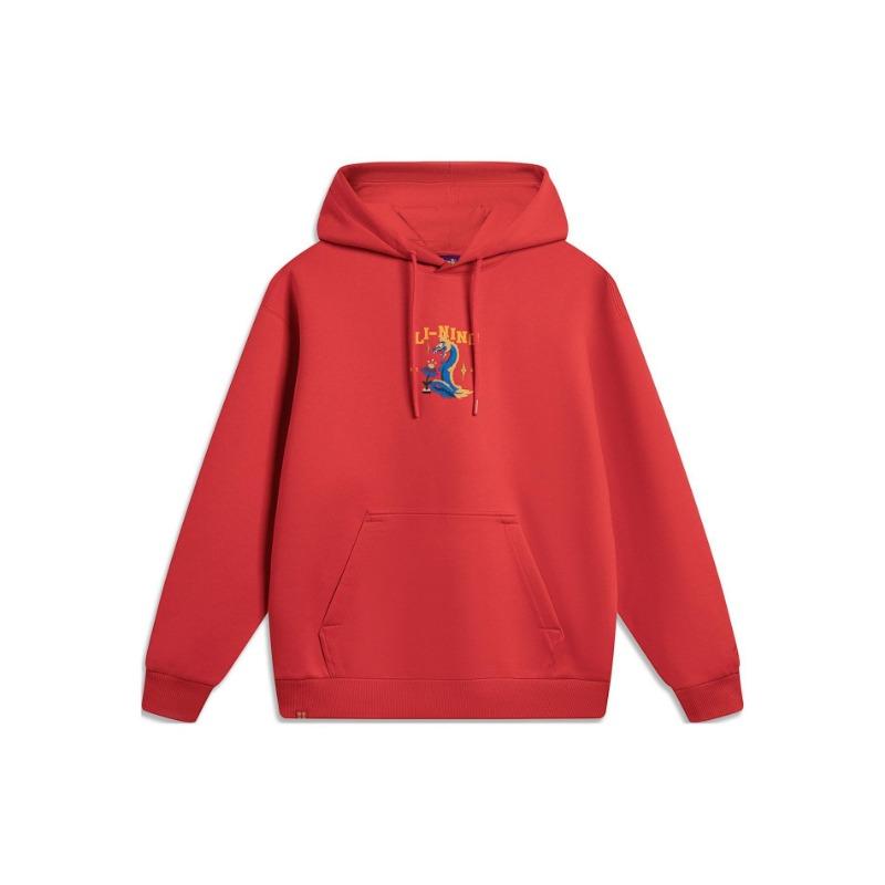 Li Ning Serie Stile di Vita Sportivo Anno Zodiacale Edizione di Capodanno Felpa con Cappuccio e Stampa di Lettere Manica Lunga Felpa Antistatica AWDU049-7