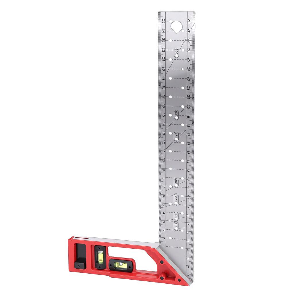 Multifunctional Woodworking Square Marking Ruler High Precise L Shaped Angle Finder with Dual Axis Level Bubble for