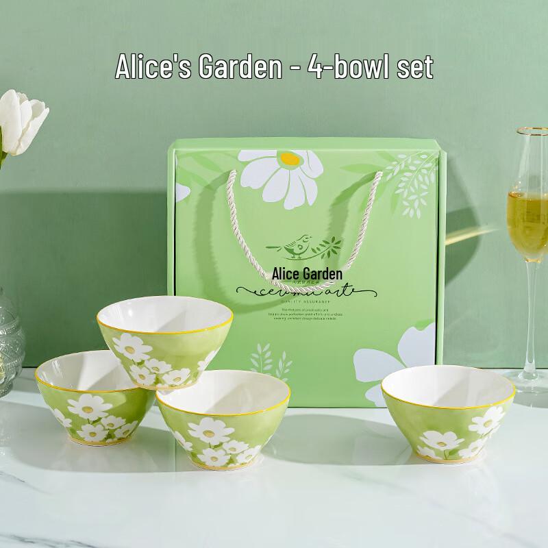 Nordic Style Alice Garden Ceramic Dinnerware Set 4 Bowls