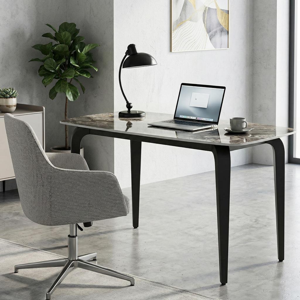 Dining Table for 4, Modern Kitchen Table with Sintered Stone Tabletop, Metal Legs, Brown
