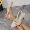 Leisure Pumps Sandals Female Office Career Thin Mid Heels Pointed Toe Shoes Women Cloth Fabric Slip On Summer Sandals Plus Size