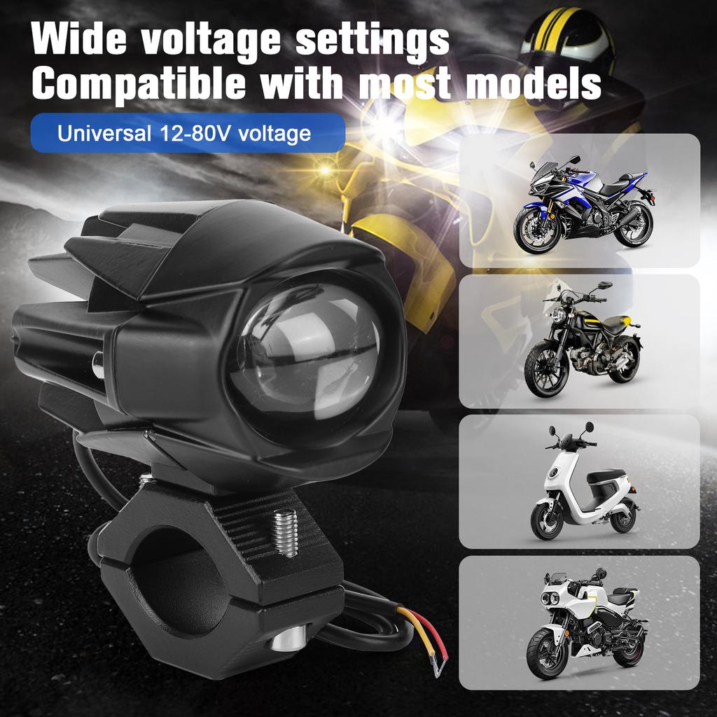2Pcs LED Motorcycle Spot Light Waterproof Auxiliary Motorcycle Headlight with Mount Brackets Universal Fit for Motorcycles