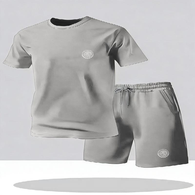 Men's Casual T-shirt and Shorts Two-piece Set, Men's Round Neck Short Sleeved Breathable Sports Set Two-piece Set