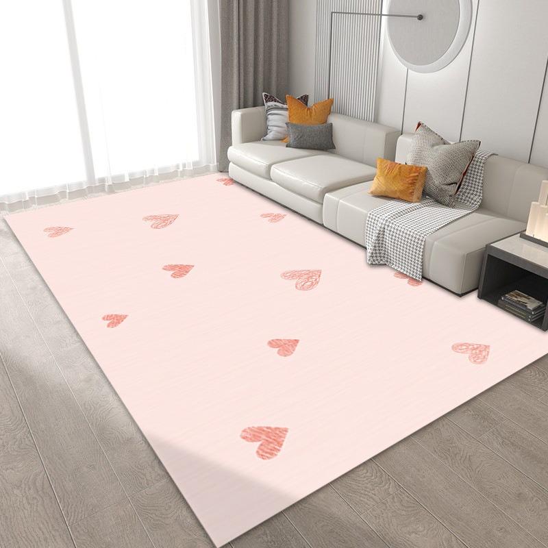 Minimalist Cute Pastel Cartoon Heart Scattered Pattern Easy To Clean Carpet Mat for Living Room Bedroom Home Decoration Rug