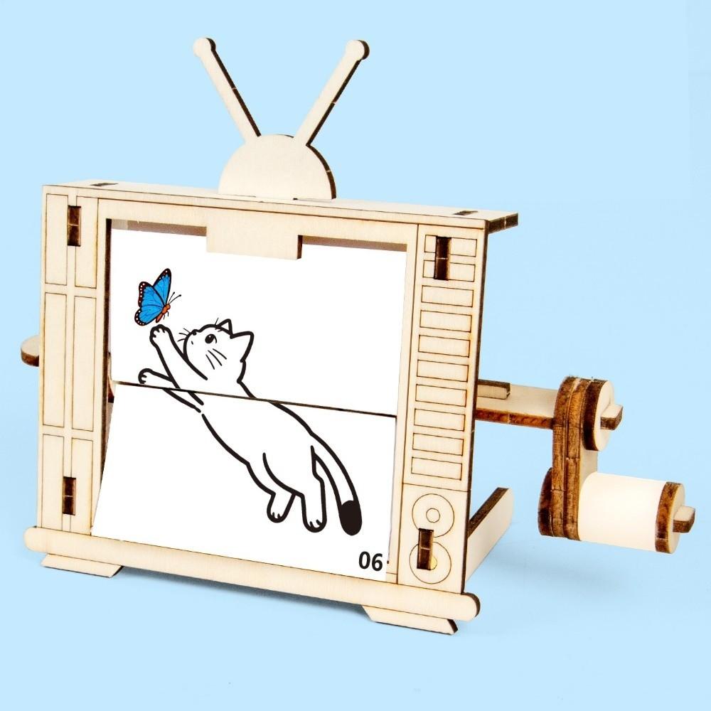 Educational STEM Science Toy Wooden DIY Assembly Toy Hand Cranked Animation Machine  For Children