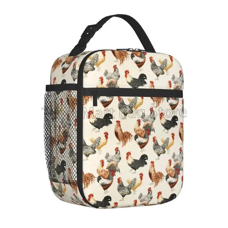Chickens Rooster Print Insulated Lunch Bag Unisex Reusable Portable Waterproof Thermal Oxford Lunch Box for Work Picnic Travel