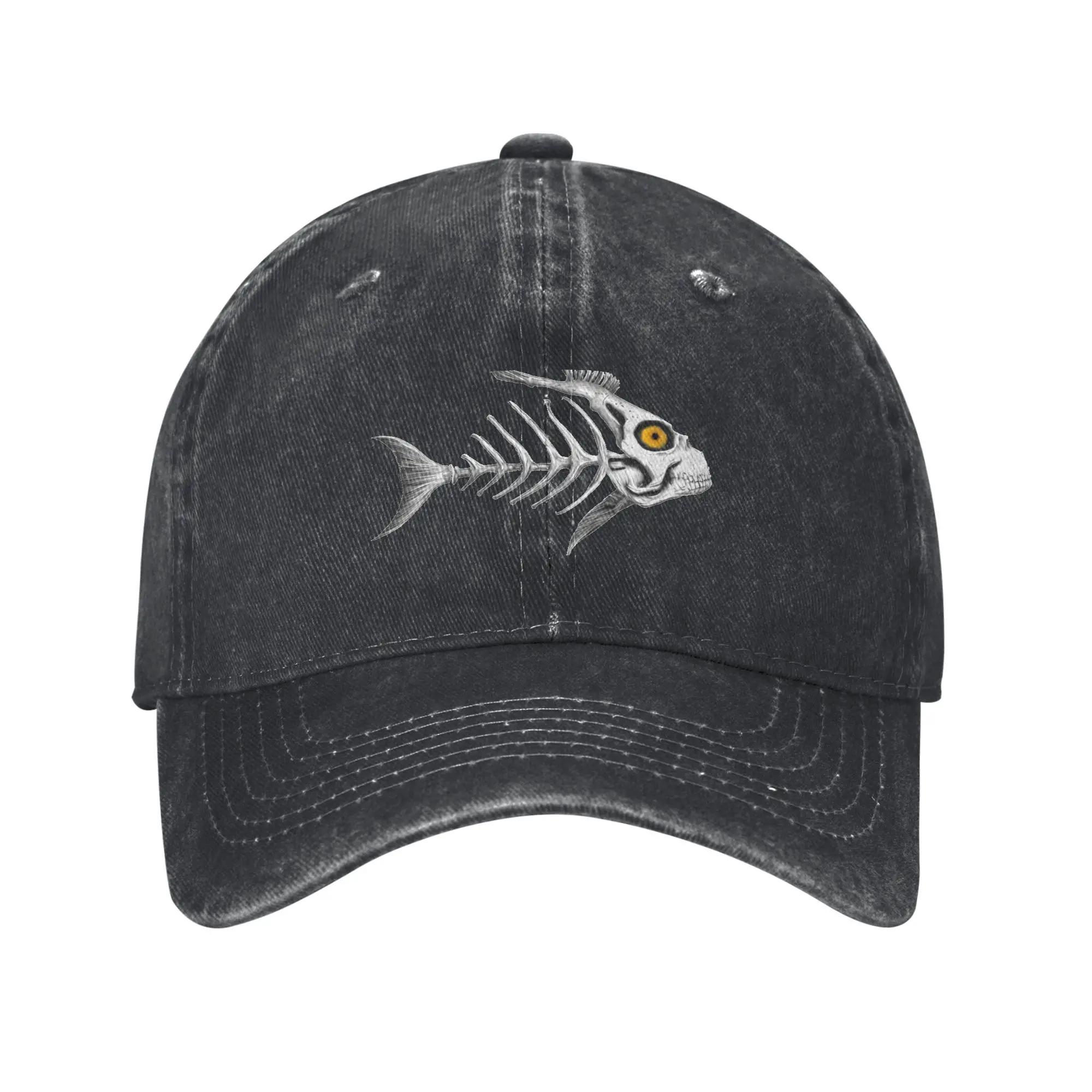 

Skeleton Fish Bone Sun Baseball Cap Drawing Animal y2k Retro Female Male Washed Hip Hop Hats High Quality Custom Logo Hat One Size