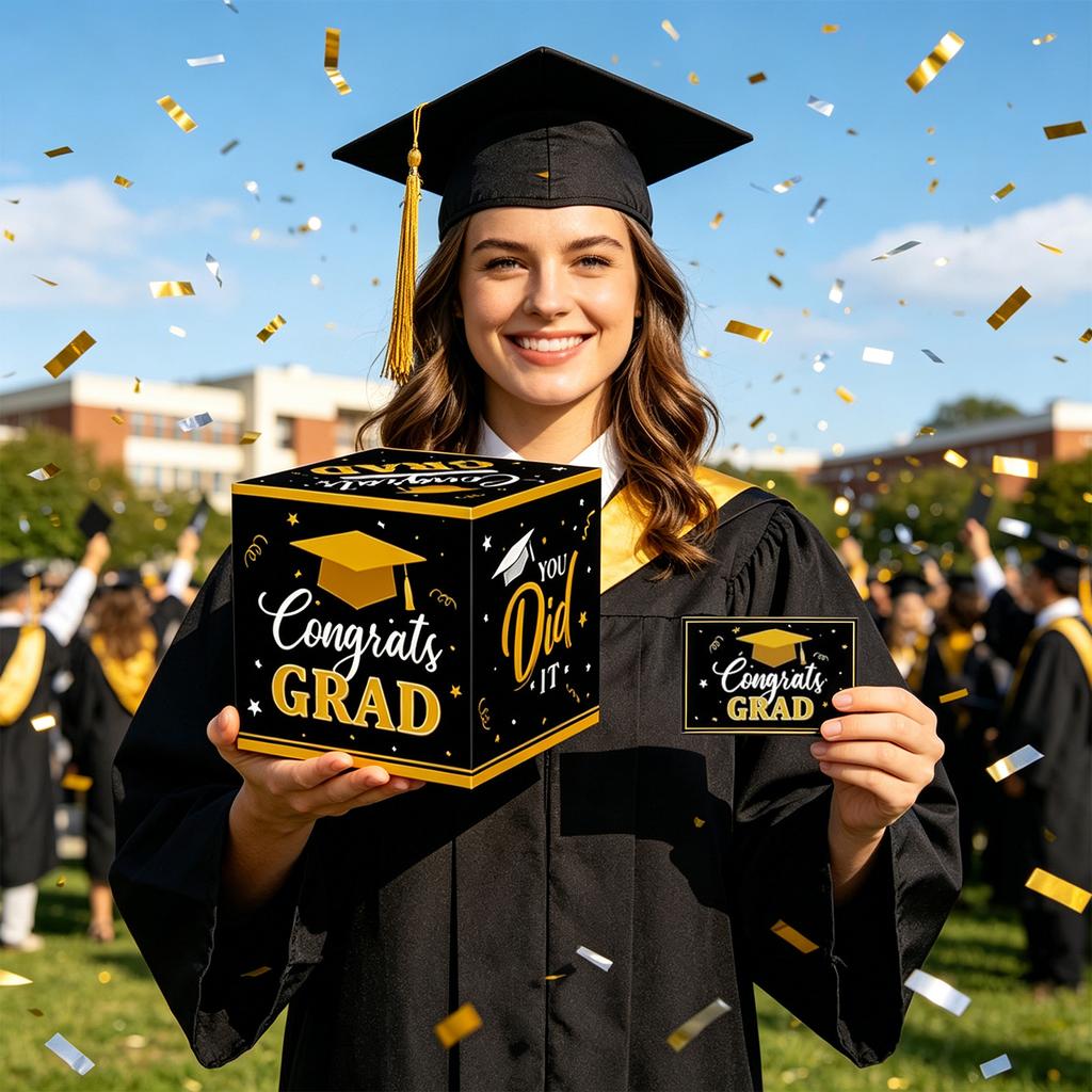 Graduation Card Collection Box with 20 Cards Congrats Grad Keepsake Box for Graduation Party Memory Storage and Greeting Cards Set