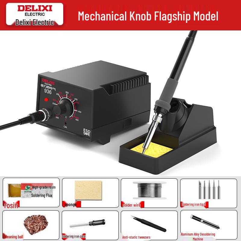 Delixi 936 Adjustable Soldering Station: High-Power, Constant Temperature Soldering Iron for Household Repair & Welding.