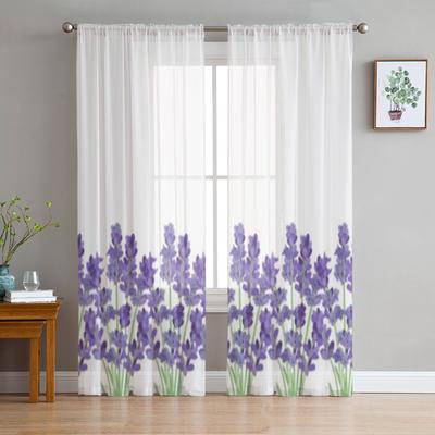 Lavender Flowers Luxurious Chiffon Sheer Curtains for Living Room Bedroom Decoration Window Voiles Tulle Curtain