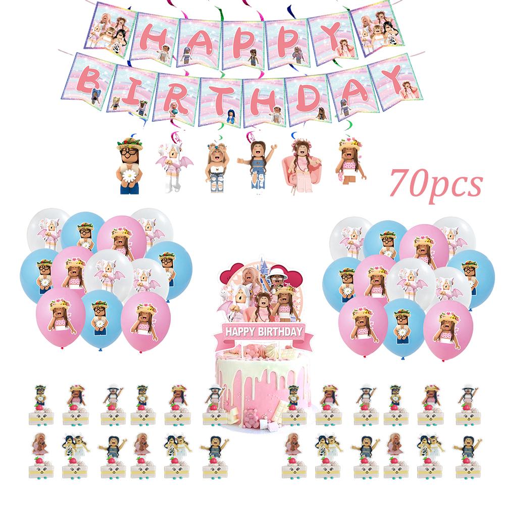 Birthday Party Decoration Pull Flag Banner Balloon Cake Topper Set Supplies Girls Kids Boys Favor ROBLOX baby shower game Round Sensory Compression