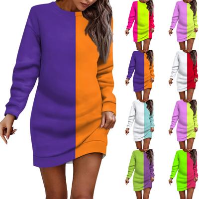 Women's Round Neck Striped Graphic Long Sleeve Hip Dress Sweater Dress