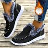 Middle Heel New Winter Women's Cotton Shoes Big Size Velvet Thickened Fur Side Warm Flat Cotton Shoes