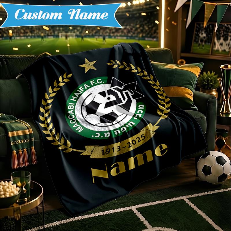 Custom Name Maccabi Football Crest Blanket Lightweight Ideal Bedding Blanket Perfect for Travel, Camping, Living Rooms, Sofas, Christmas Gift