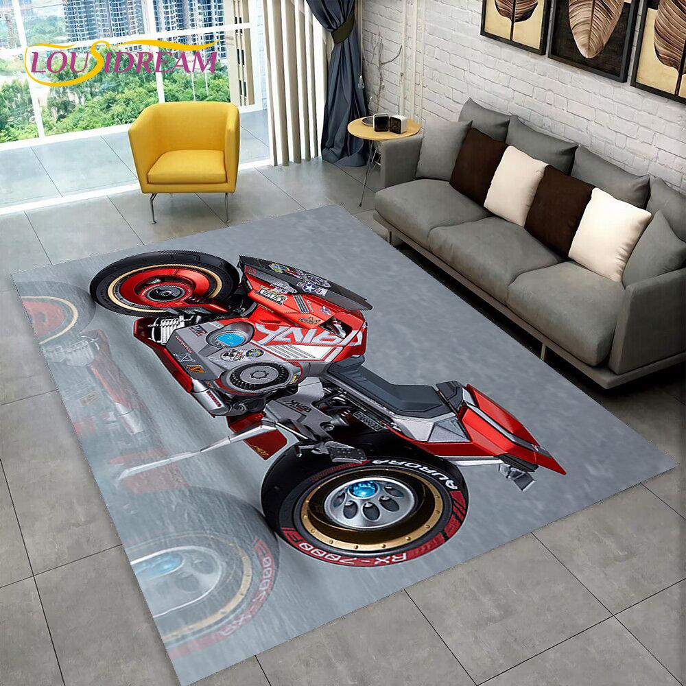 3D Cyberpunk Concept Motorcycle Cartoon Area Rug,Carpet for Living Room Bedroom Sofa Doormat Decoration,kids Non-slip Floor Mat