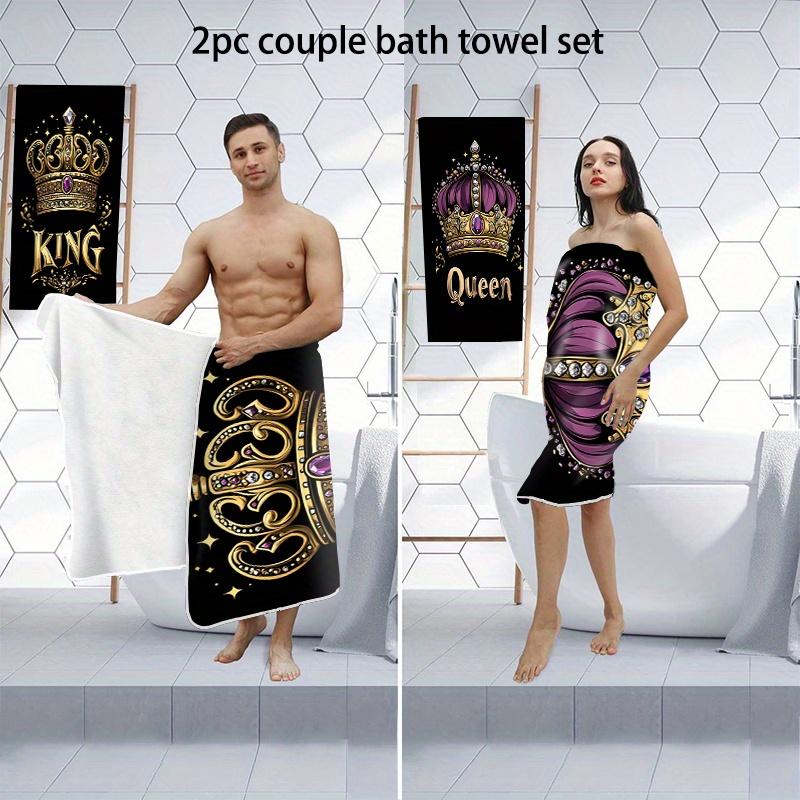 King and Queen Crown Couples Beach Towel Set, Royal Art Quick-Dry Sand-Free Microfiber Bath Towels for Pool, Bathroom and Gift