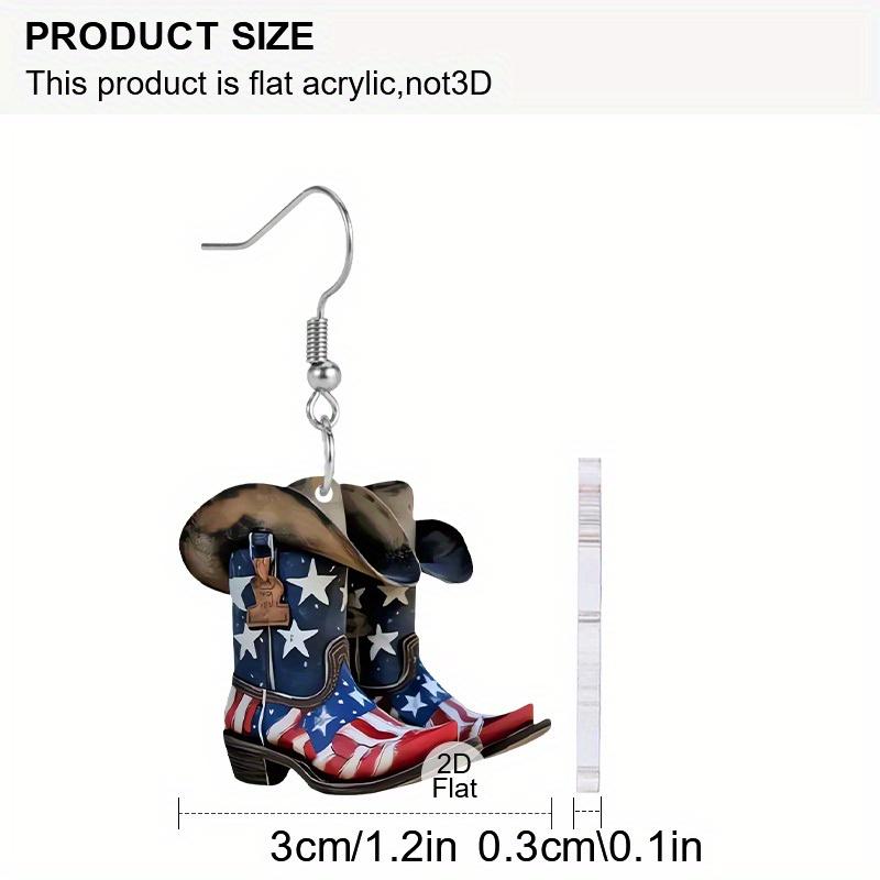 2D Flat Flag Pattern Acrylic Material American Flag Style on Boots Dangle Earrings Lightweight Colorful Earrings for Women Jewelry Gifts