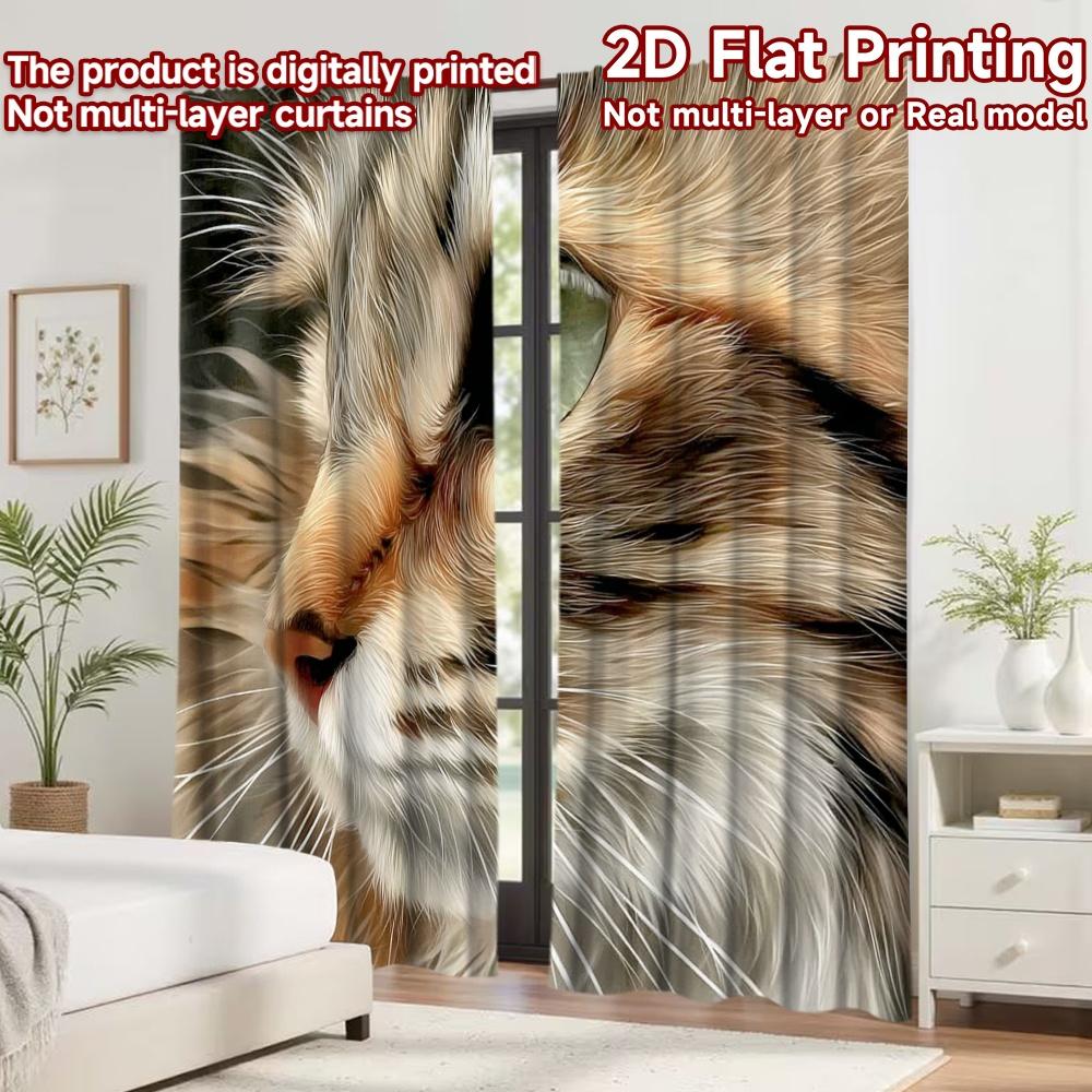 2D flat printing 2pcs Curtain Window Treatment Curtains Cat's Intense Gaze Digital Printed Polyester Drapes Festive Wall Decor