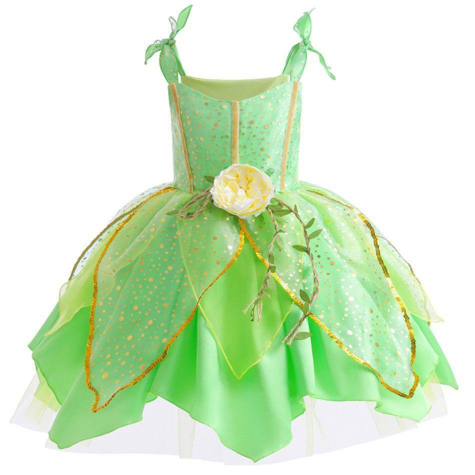 

Girls Fashion: Green Tinker Bell Princess Dress, Summer Children s Fairy Dress, Tiana Dress, Cosplay Costume 150 cm