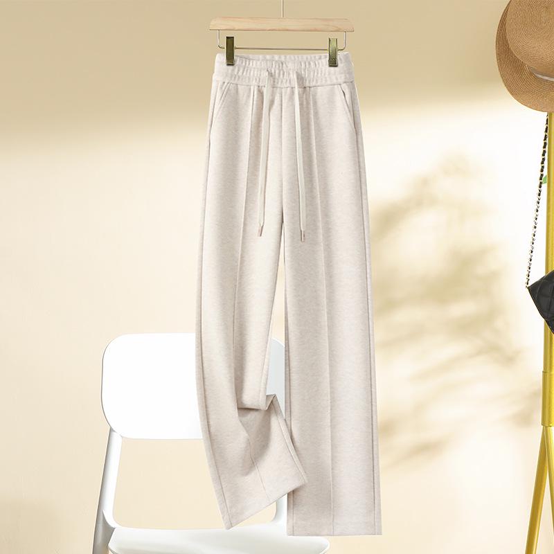 

Женские бежевые кашемировые брюки широкие от бедра, шерстяные брюки с высокой талией, стройнящие, для осени/зимы 2024 26