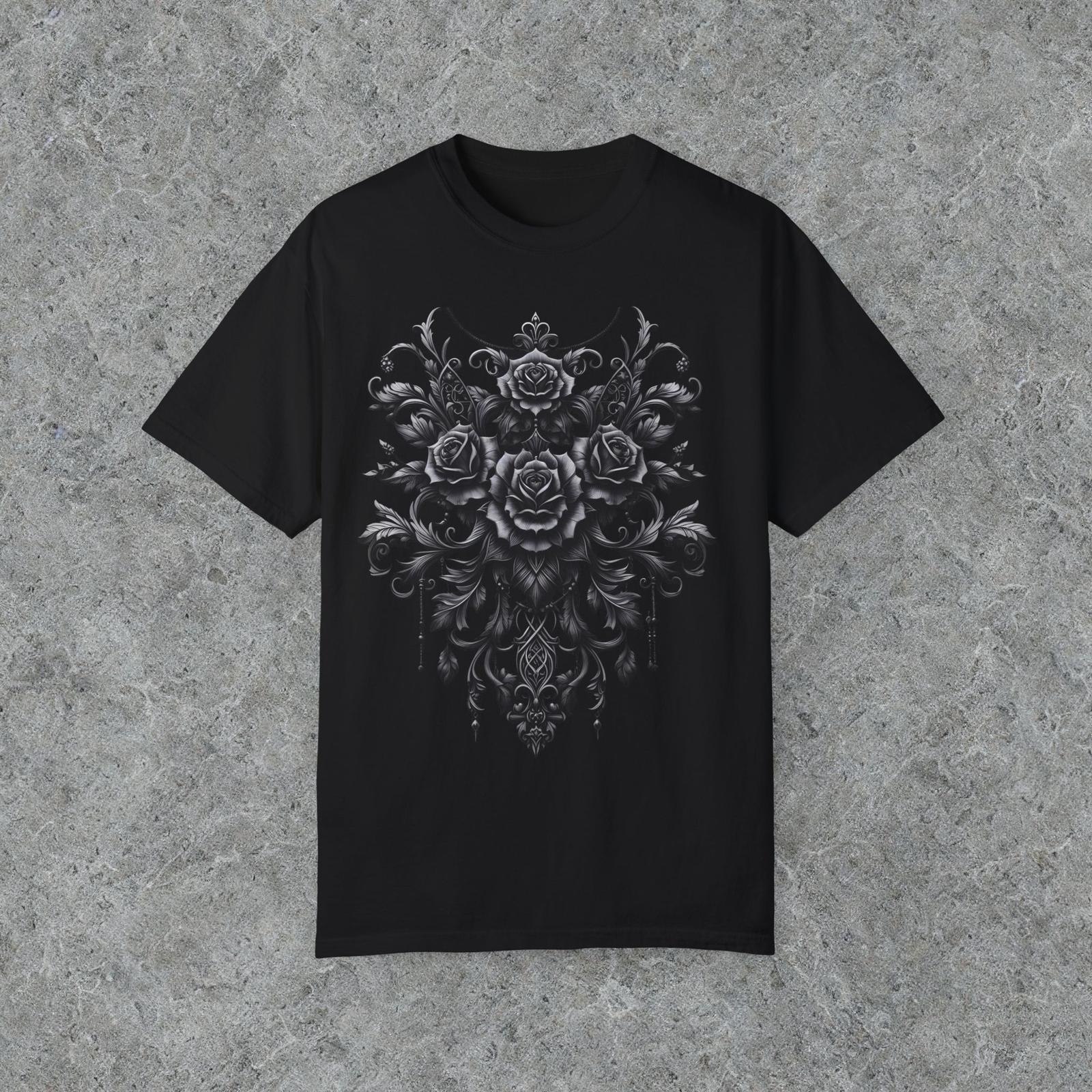 Gothic Flowers t-shirt, black flowers shirt, gothic clothing, dark floral shirt S разноцветный