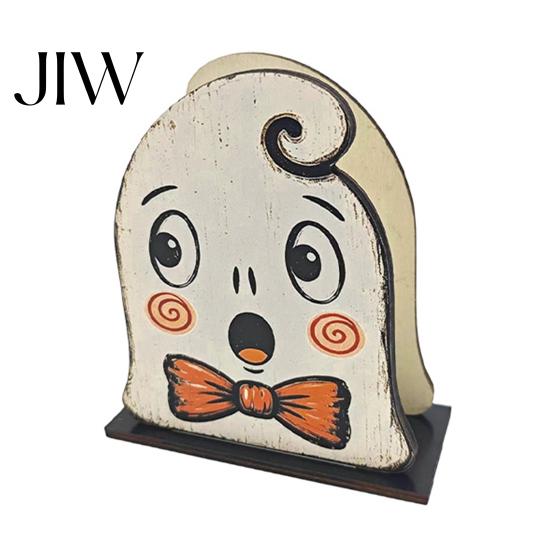 Cartoon Style Ornament Halloween Wooden Napkin Holder, Ghost Mummy Pumpkin Gothic Rustic Dining Table Accessory Tabletop Tissue Dispenser for