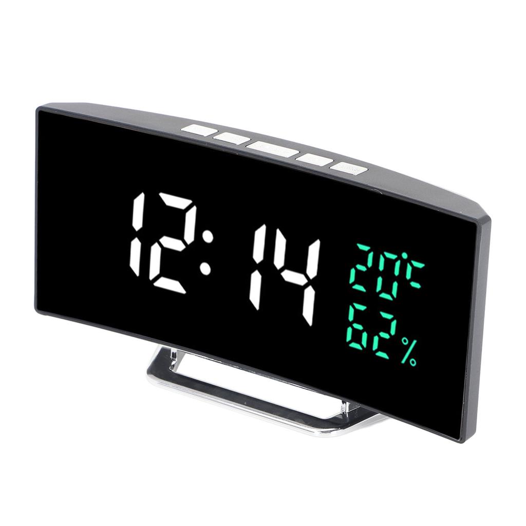 LED Mirror Alarm Clock Curved Screen 12 24 Hour Temperature Humidity Display Snooze Mode Electric Alarm Clock