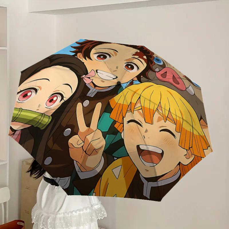 1pc Demon Slayer Characters Automatic Folding Umbrella - Compact 8-Rib Design, Durable Plastic & Iron, Lightweight for Outdoor Daily Use,  a0929182